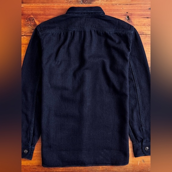 NWT MOMOTARO Japanese Denim Heavy Dobby Sashiko Work Shirt in Indigo Size 44 - Picture 6 of 8